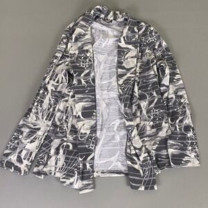 CHICO'S EASYWEAR Kimono Cardigan Women's Size 1 (US M) Gray White Abstract Print